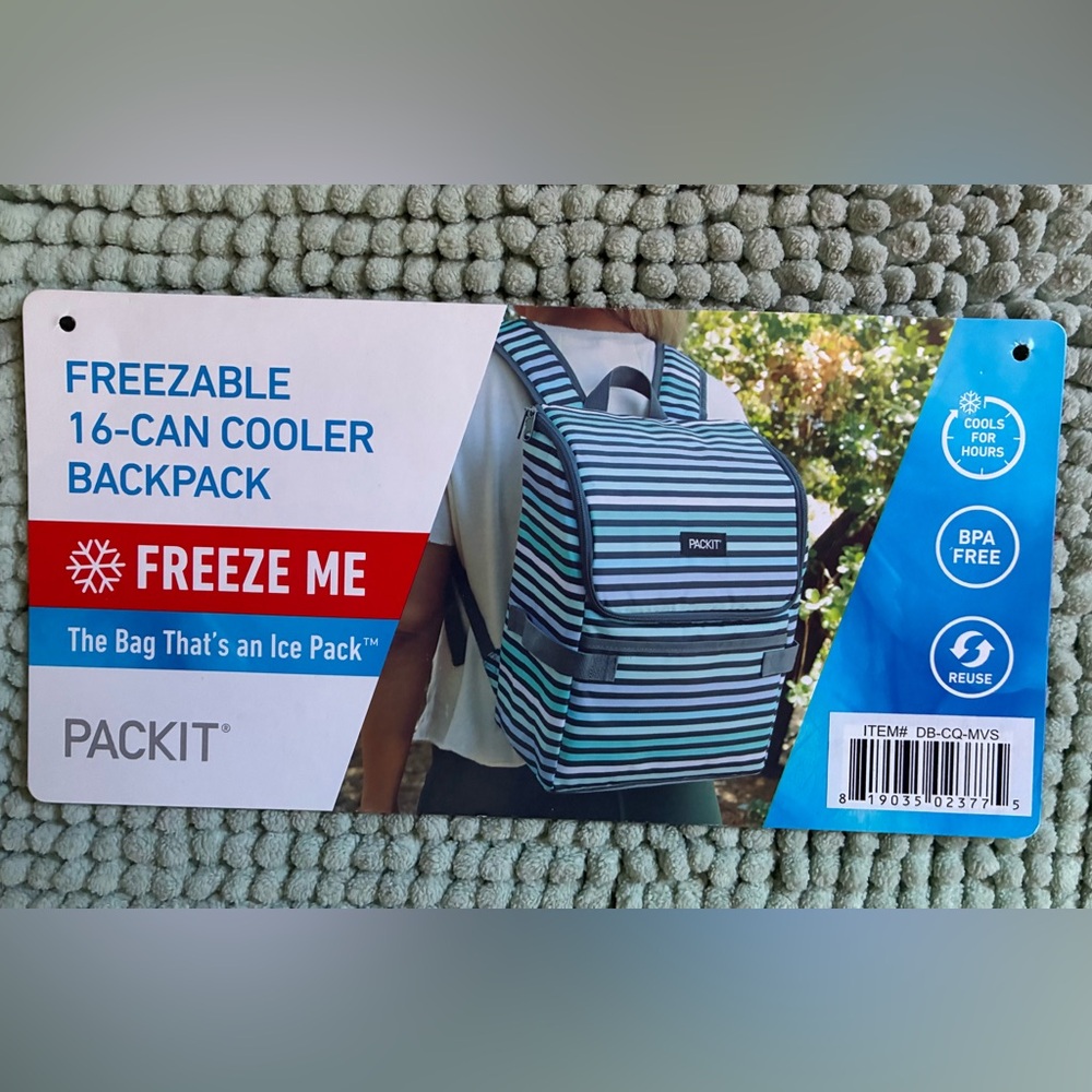 PACKIT Striped Insulated Lunch Bag Backpack- Blue, Green, Black NWT - Picture 2 of 12